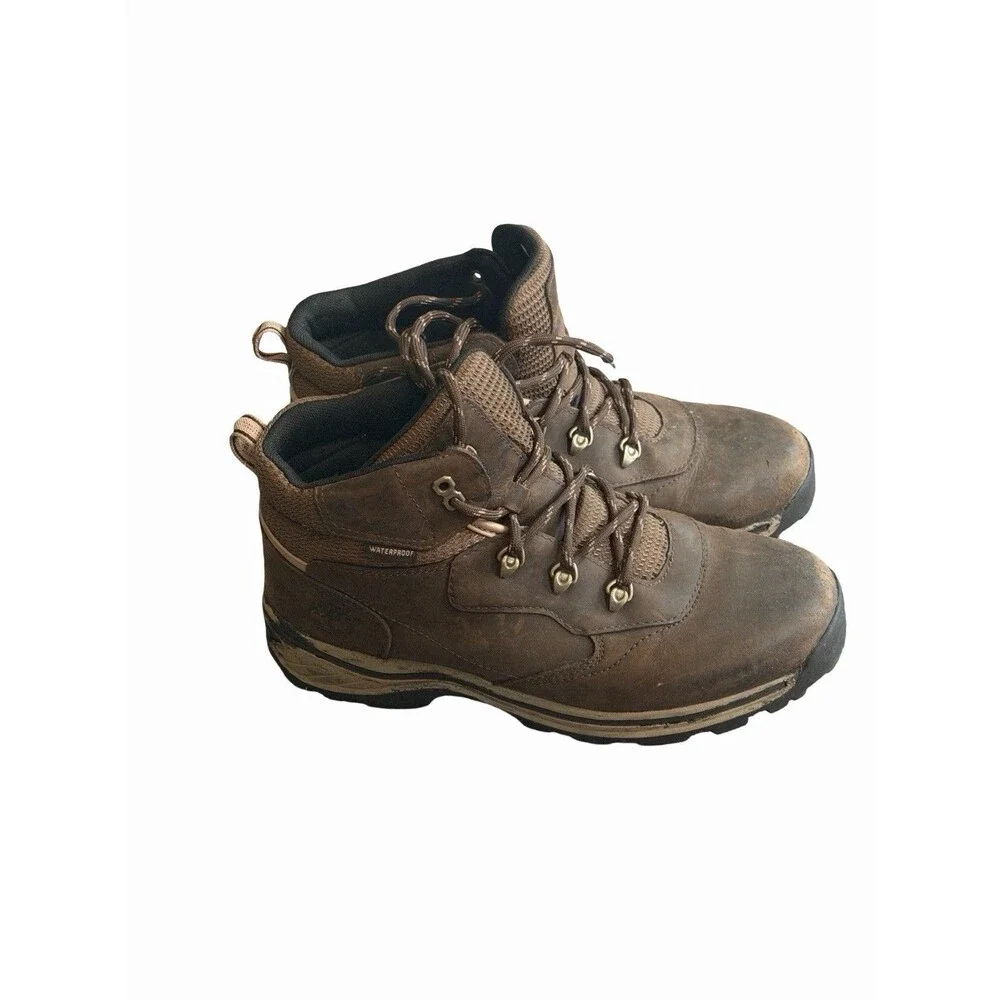 Timberland Boys 66961 Brown Leather Hiking Boots Waterproof Lace Up Size 6.5